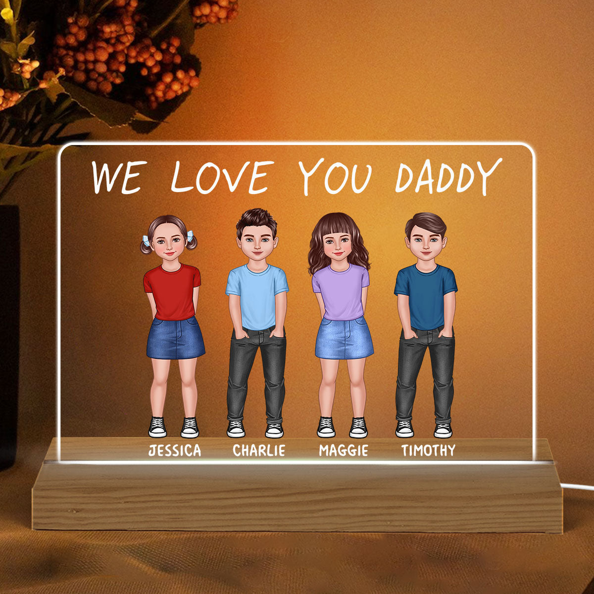 We Love You Daddy Grandpa Standing Front View Kids Personalized Warm Custom Shape LED Night Light