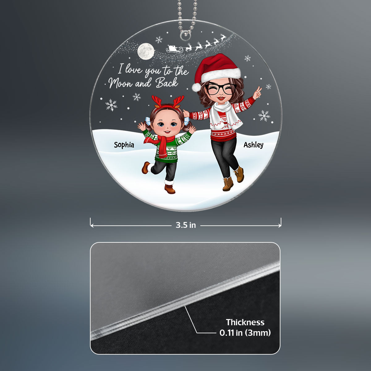Happy Doll Grandma & Grandkid In Snow Christmas Gift For Granddaughter Grandson Personalized Acrylic Ornament