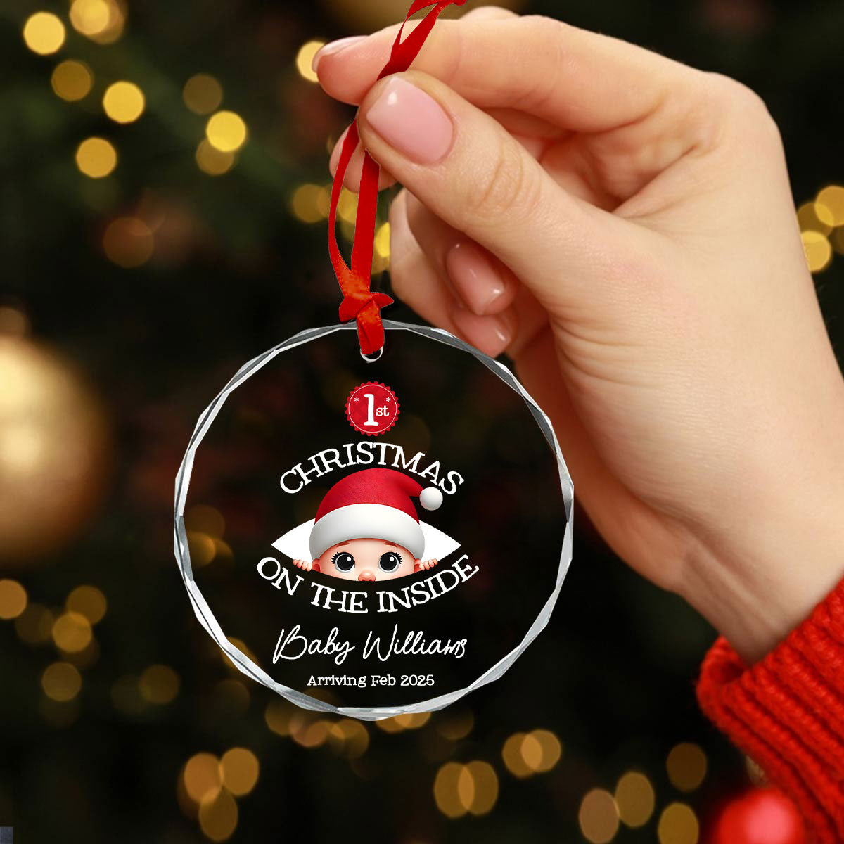 Personalized Baby's First Christmas On the Inside Glass Ornament, Custom Pregnancy Reveal Ornament, Expecting Parents