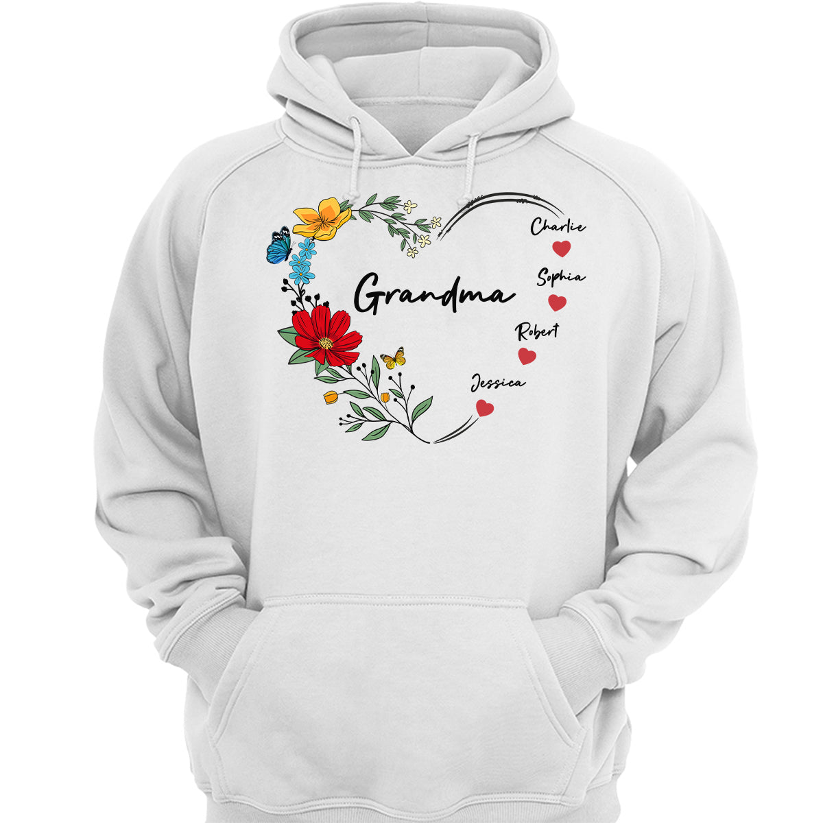 Grandma Mom Hearts Flower Kids Names Personalized Shirt