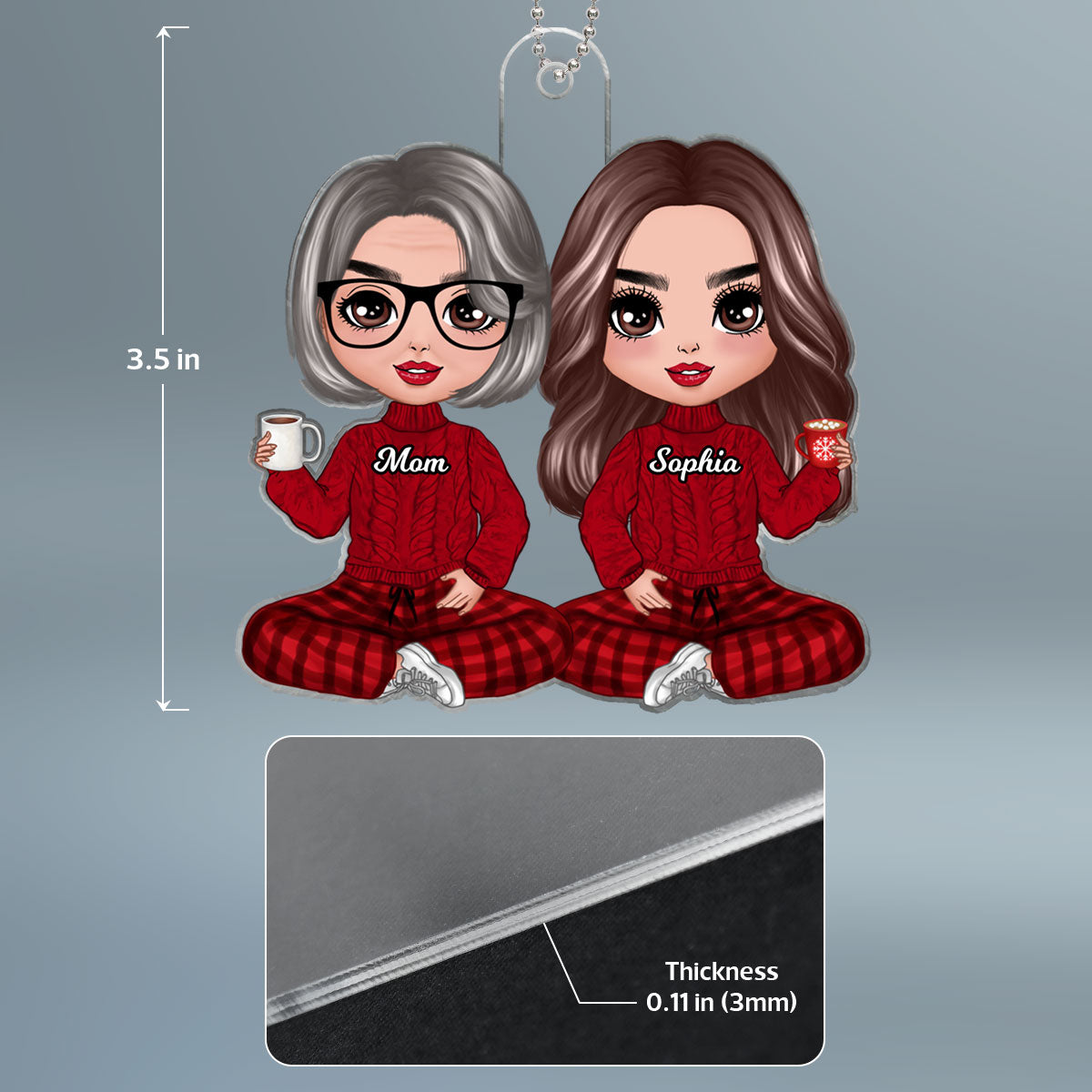 Christmas Doll Mom Daughter Sitting Personalized Acrylic Ornament