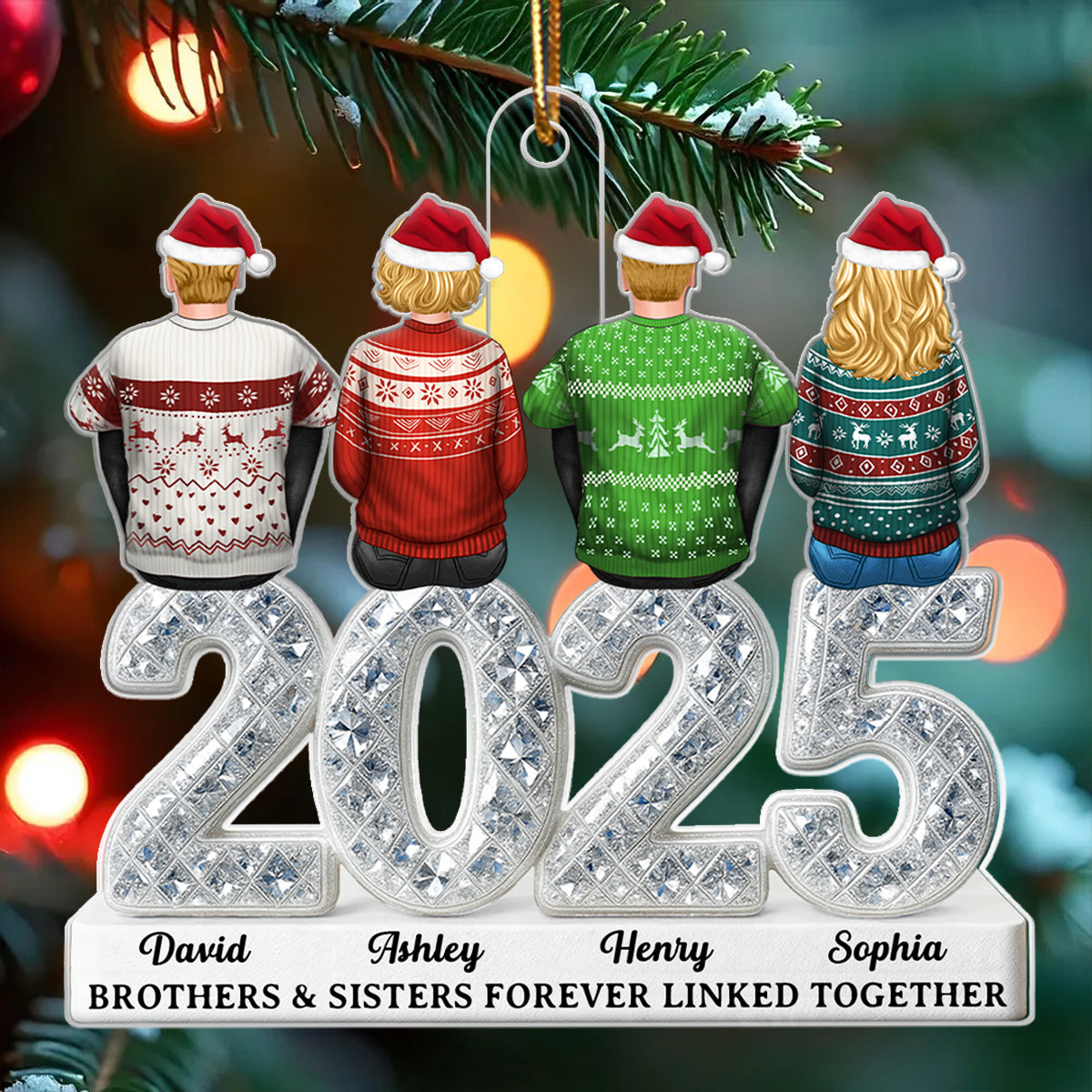 3D Shining Effect Siblings Brothers & Sisters 2025 - Personalized Acrylic Ornament - Unique Christmas Gift For Brother, Sister, Sibling