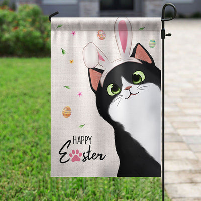 Peeking Fluffy Cats Happy Easter Personalized Garden Flag