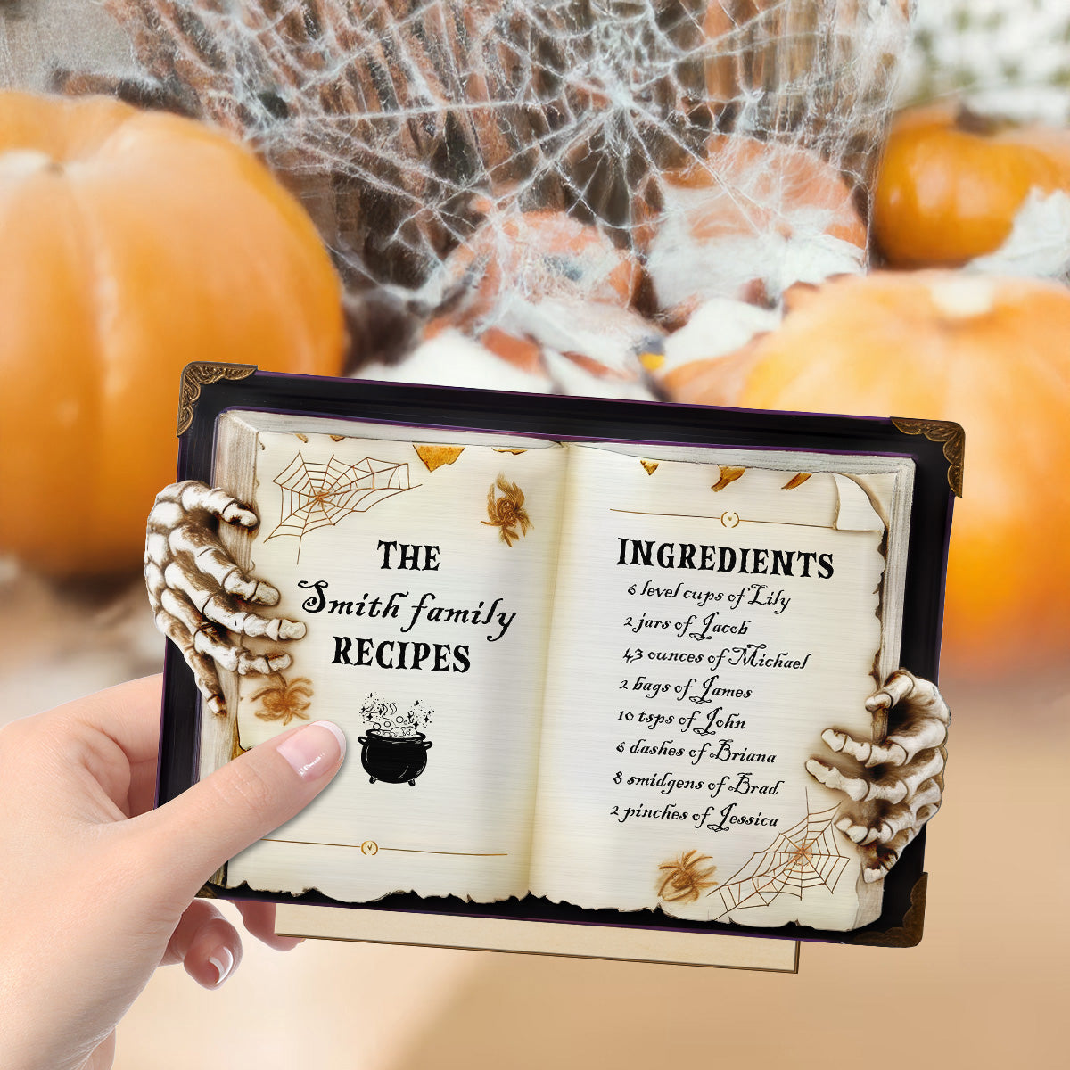 Family Spooktacular Spell Book Recipe Personalized 2-Layer Standing Wooden Plaque