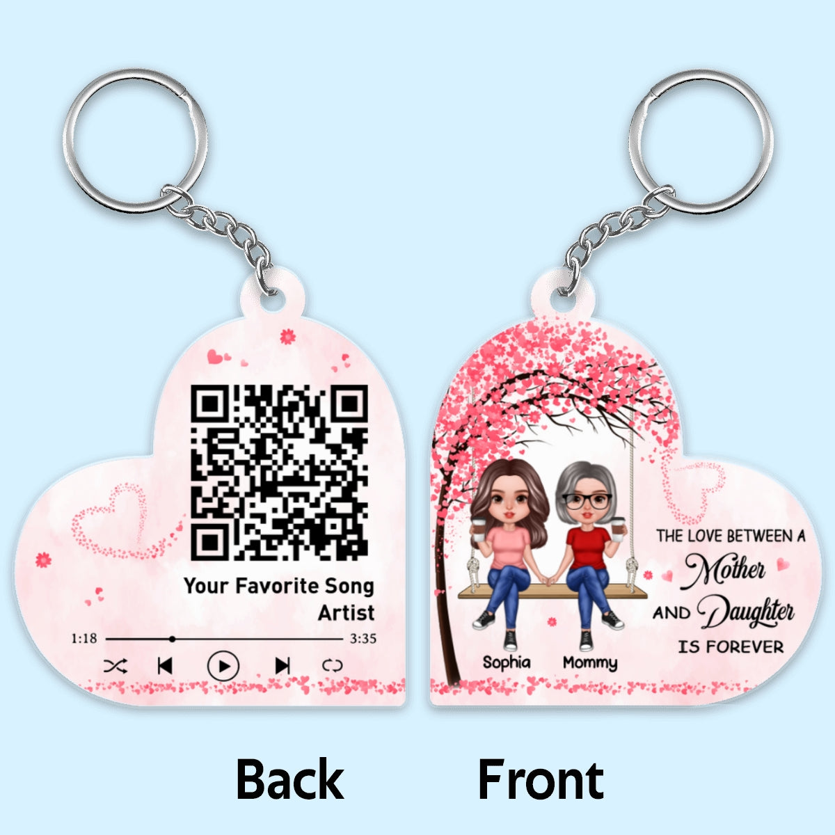 Mother Daughter Sitting On Swing Favorite Song Scannable QR Code Personalized Acrylic Keychain