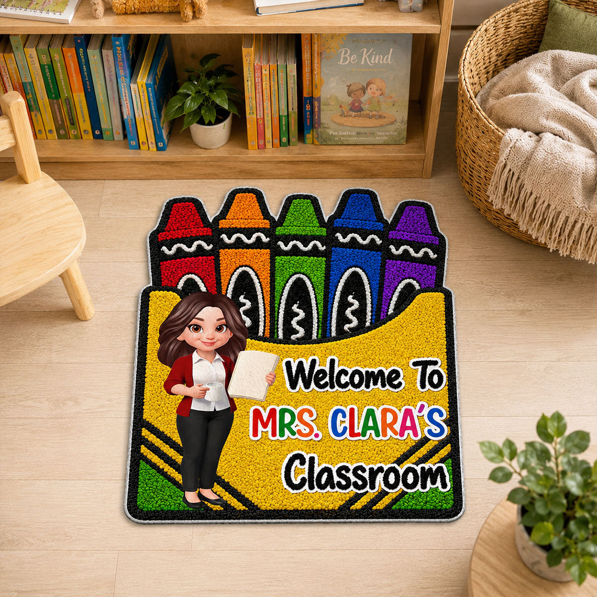 Teacher Welcome To Classroom Crayon Box - Personalized Doormat - Back To School Gift For Teacher, Classroom Decor