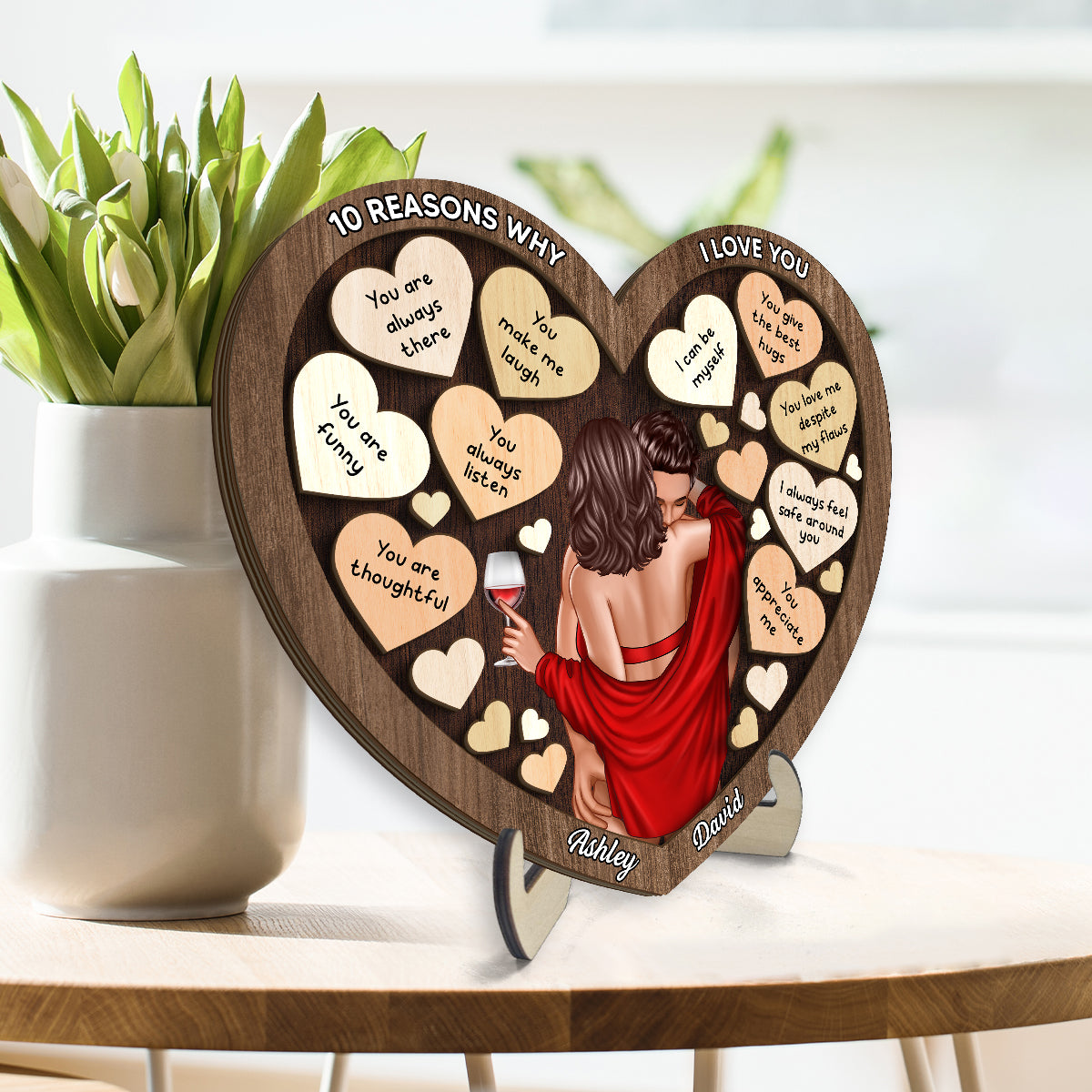 Couple Kissing On Shoulder In Heart Reasons Why I Love You,  Gift For Him, For Her