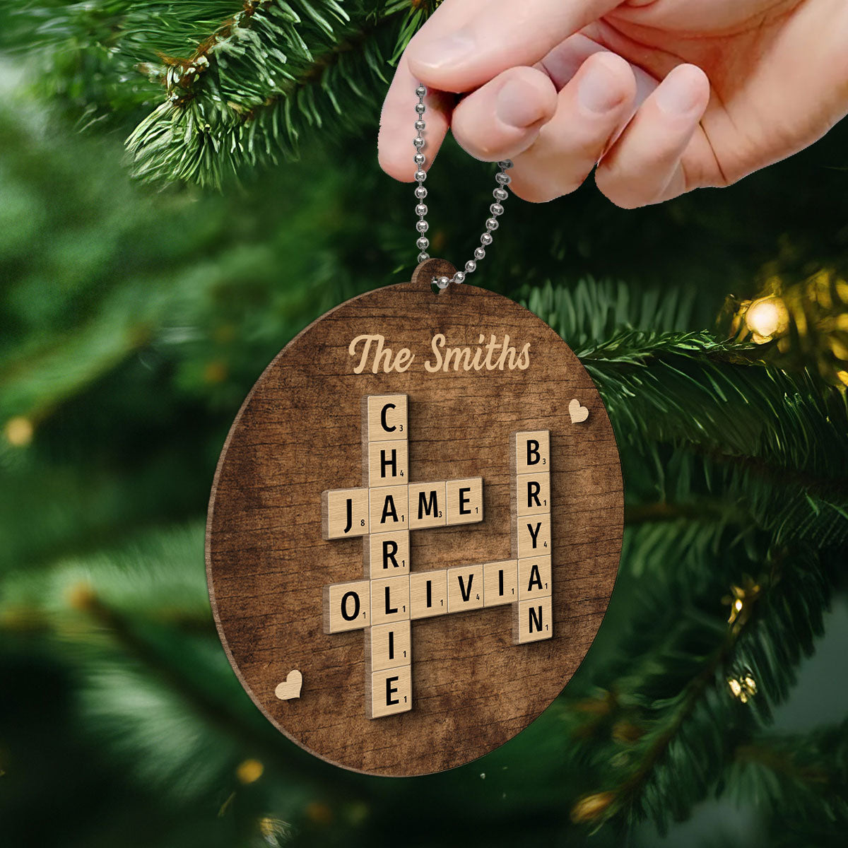 Family Members Names Crossword Puzzle Art Personalized 2-Layer Wooden Ornament