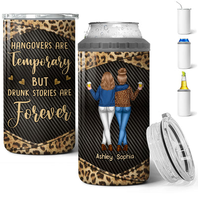 Dark Color Back View Besties Leopard Personalized 4 In 1 Can Cooler