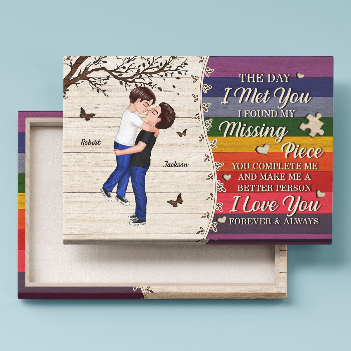 Colorful Wood Pallets The Day I Met You LGBTQ Couple Personalized Canvas, Pride Month Gift
