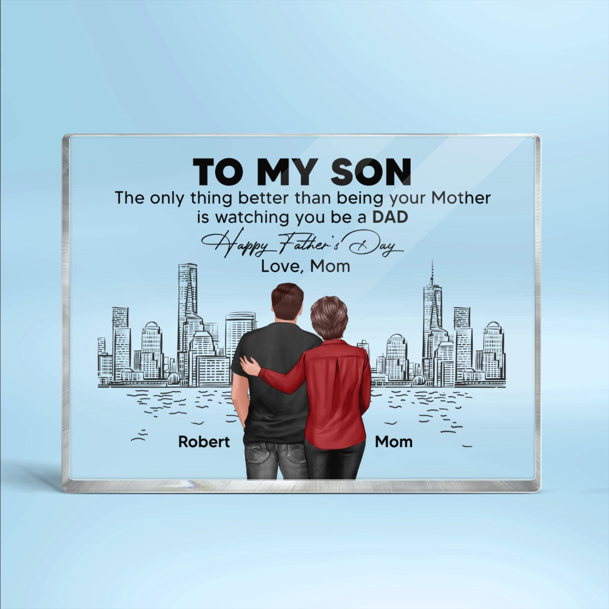 To My Son From Mom Happy Father's Day Skyline Personalized Rectangle Acrylic Block Plaque