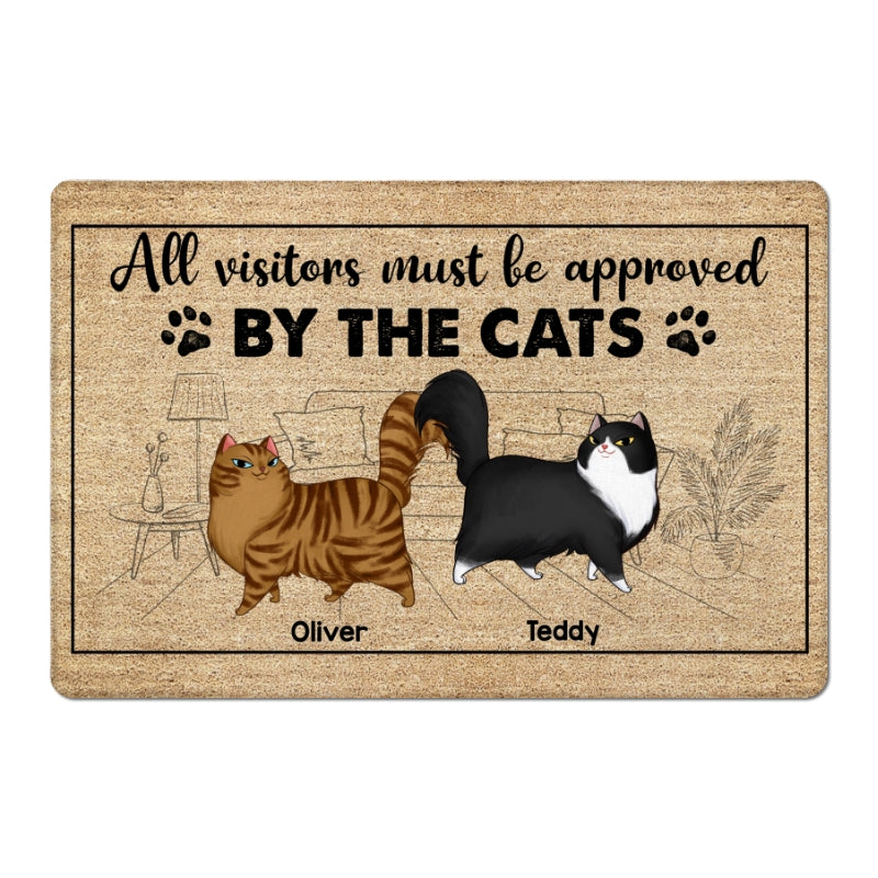 Outline Background In House Cartoon Walking Fluffy Cats Personalized Doormat