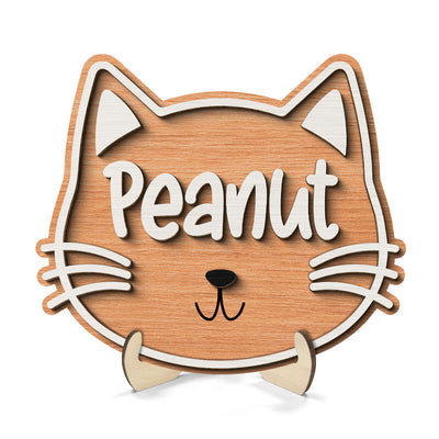 Cat Face Name Personalized 2-Layer Wooden Plaque