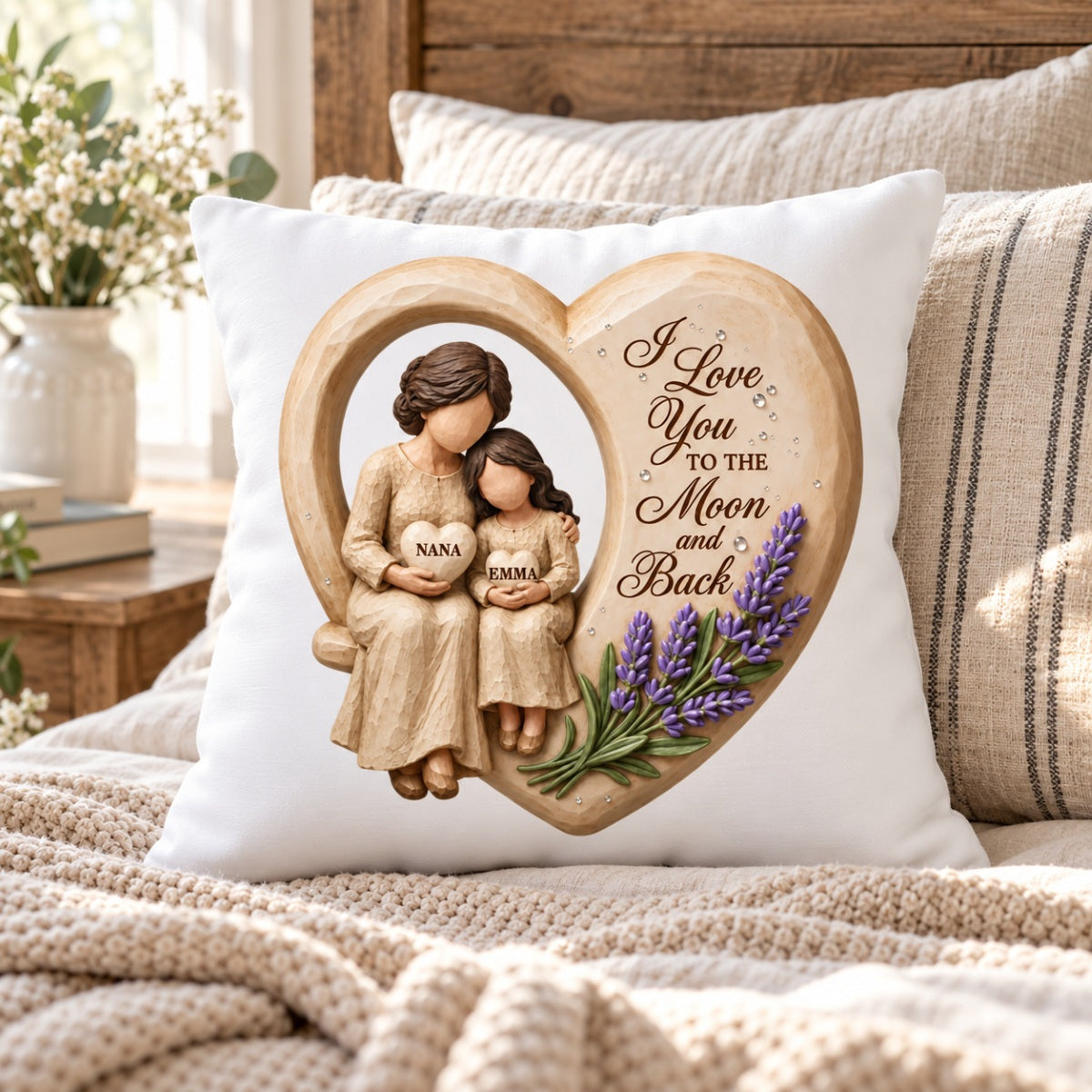 Grandma Loves to the Moon and Back - Personalized Pillow - Christmas Gift for Granddaughter Grandson
