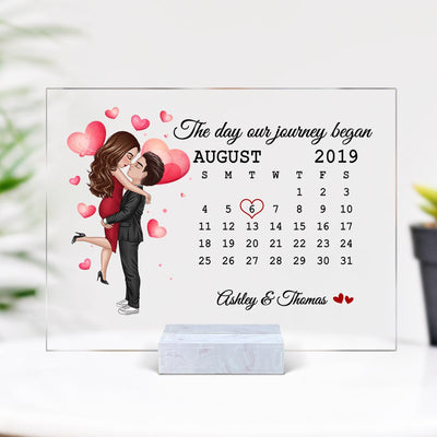 Watercolor Hearts Doll Couple Hugging Kissing Calendar Anniversary Date Personalized Acrylic Plaque