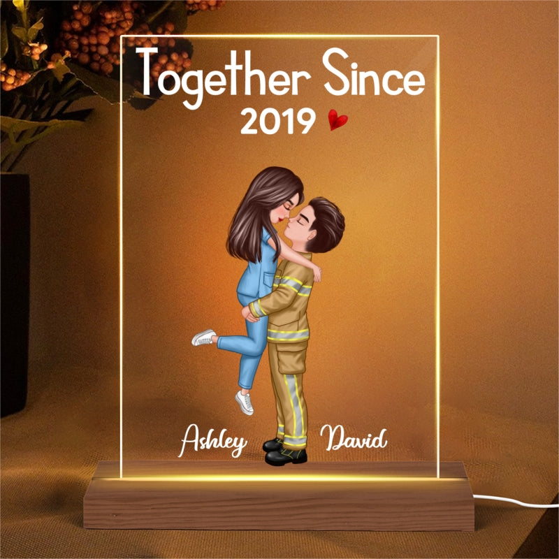 Couple Valentine‘s Day Gifts by Occupation Gift For Her Gift For Him Firefighter, Nurse, Police Officer Personalized Acrylic Plaque Warm LED Night Light