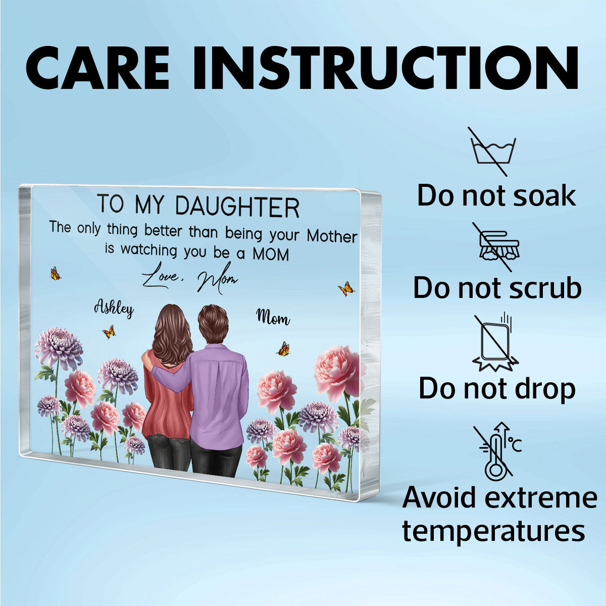 To My Daughter From Mom Happy Mother's Day Birth Flower - Personalized Acrylic Block Plaque - Heartfelt Gift For Daughter