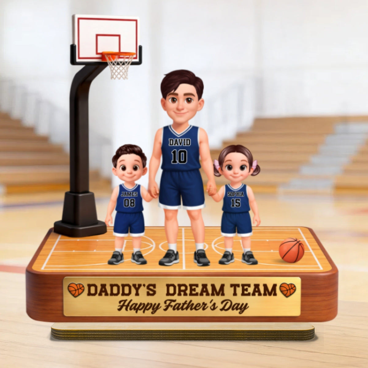 Basketball Daddy's Dream Team - Personalized 2-Layered Wooden Plaque - Father's Day Gift For Dad, Husband