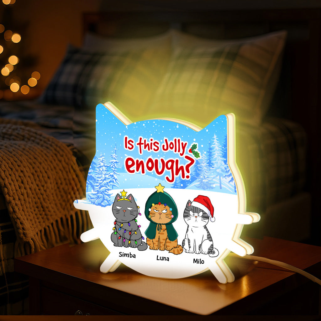 Christmas Funny Cute Cats Is This Jolly Enough - Personalized Light Box - Gift For Cat Lovers, Christmas Decoration