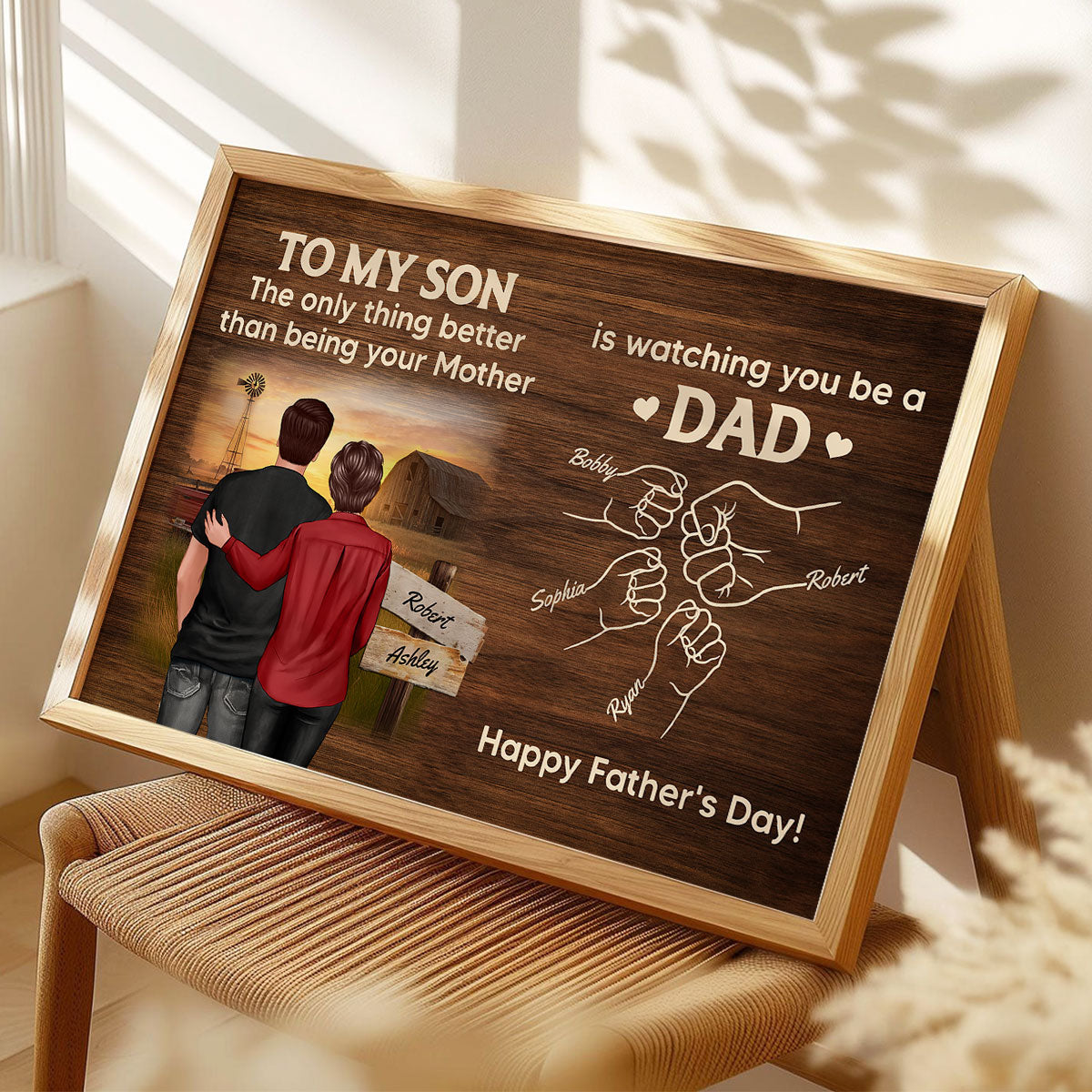 From Mom Dad To Son Watching You Be A Dad Farmhouse Fist Bump Personalized Poster, Gift For Son