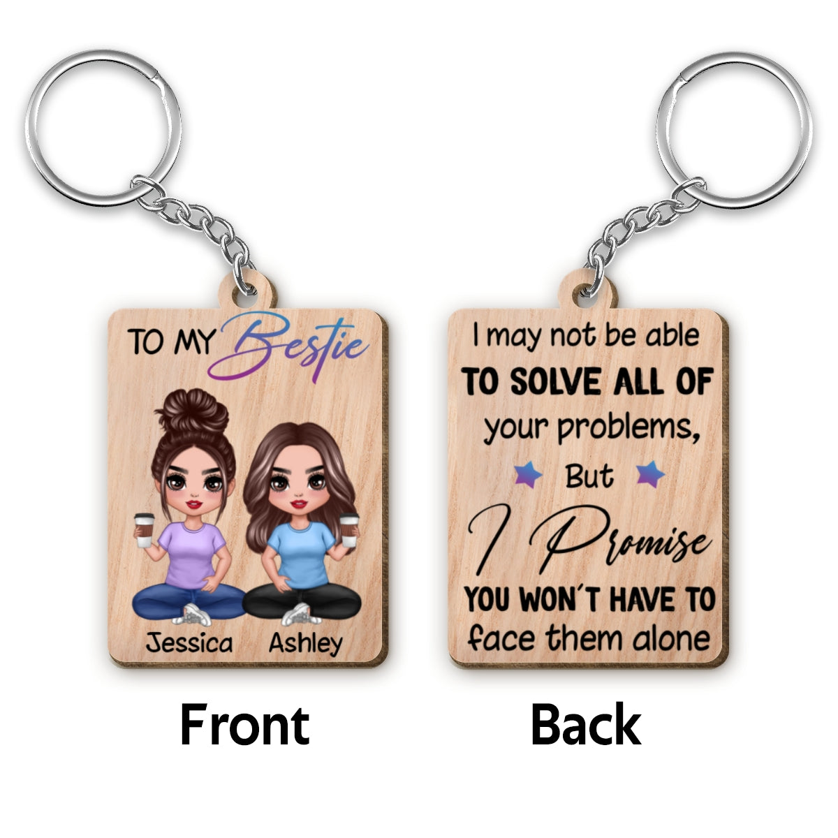 Doll Besties To My Bestie Personalized Wooden Keychain