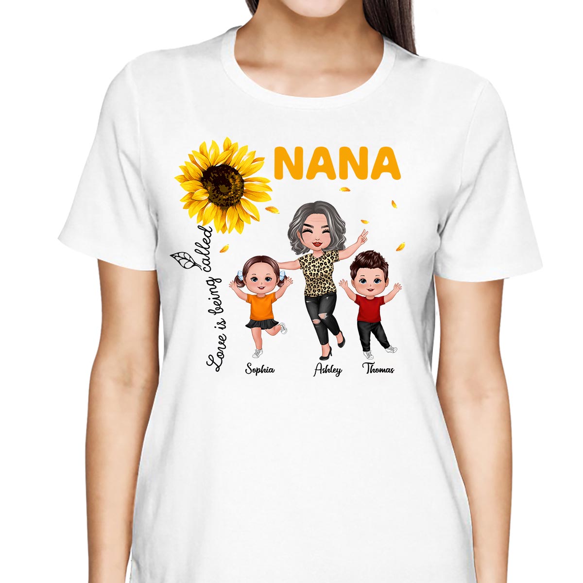 Sunflower Love Is Being Called Grandma Happy Doll Grandma Grandkids Personalized Shirt