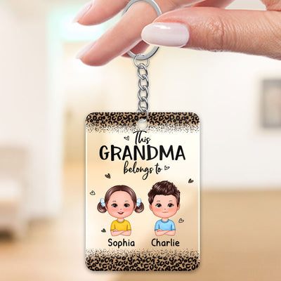 Leopard This Grandma Mom Auntie Belongs To Doll Kids Personalized Acrylic Keychain