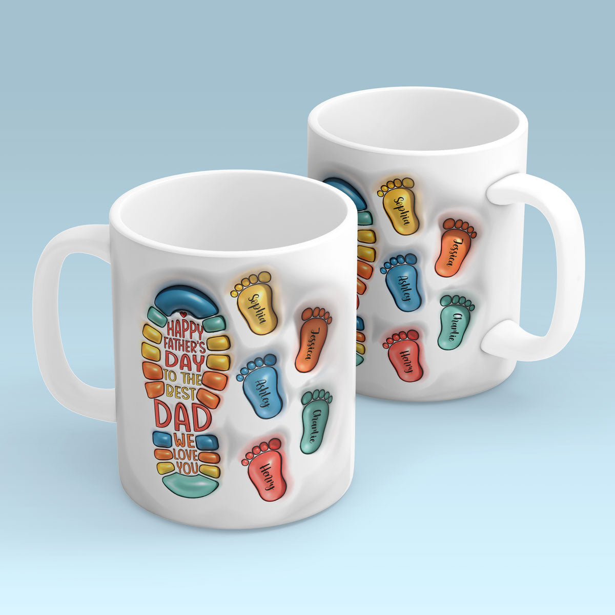 Happy Father's Day Dad Footprints Personalized 3D Inflated Printed Mug