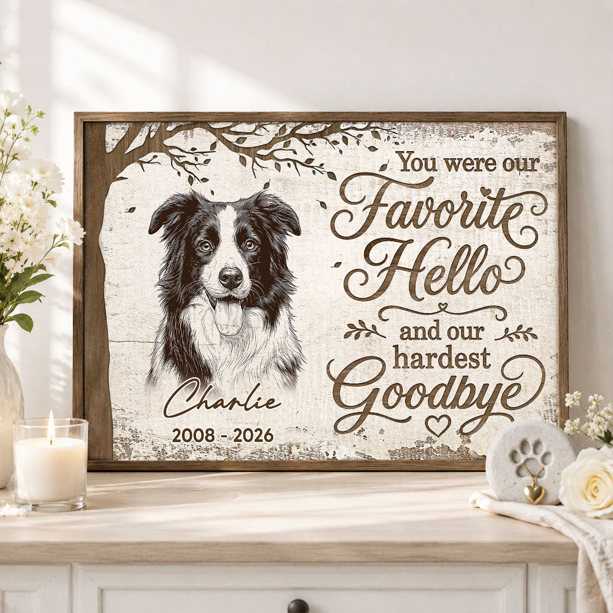 Under Tree Pet Dog Cat Memorial Custom Photo You Were Our Favorite Hello - Personalized Poster - Sympathy Gift, Remembrance Gift