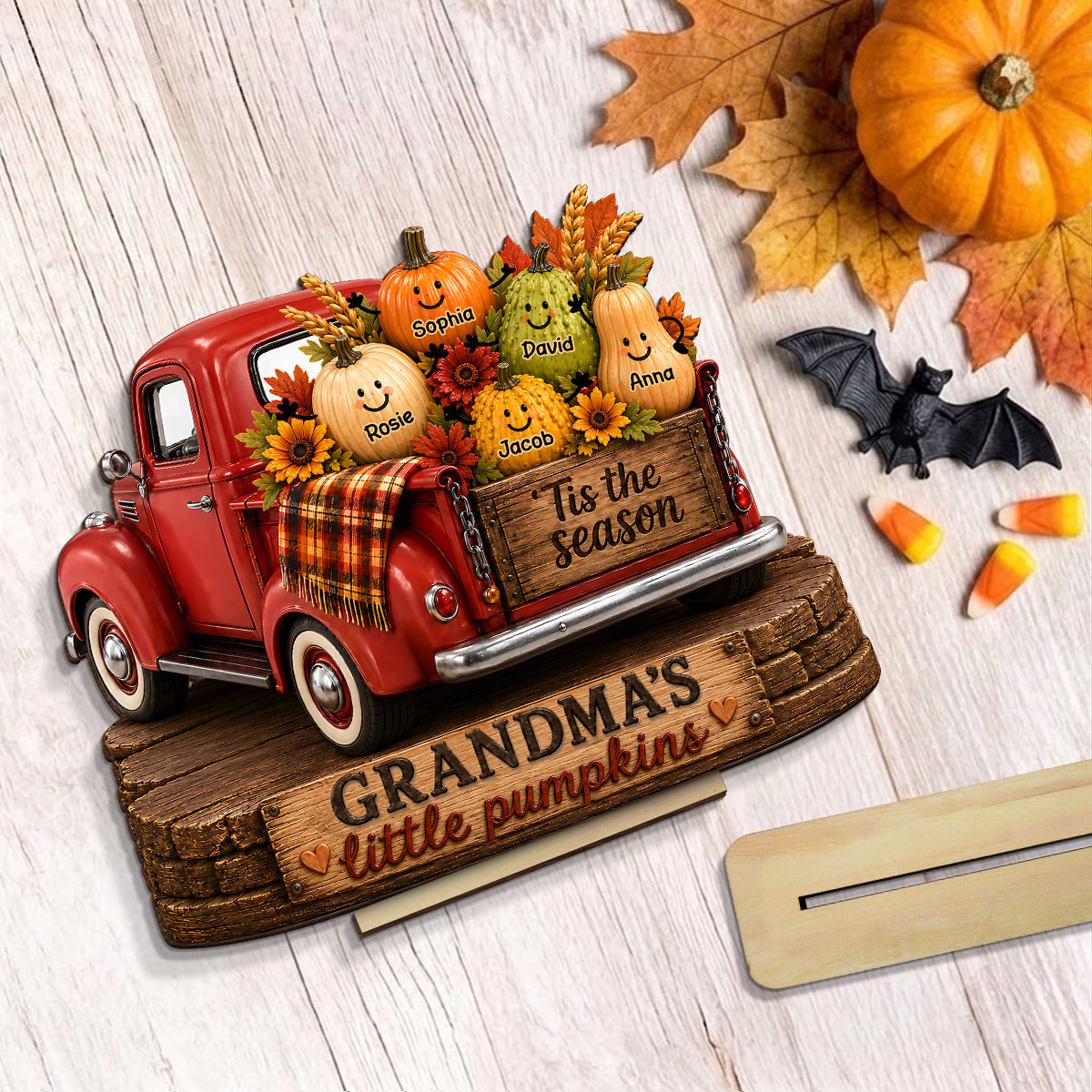 Grandma's Little Pumpkins Pickup Truck - Personalized 2-Layered Wooden Plaque - Cozy Fall Decor for Grandma