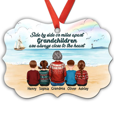 Grandma Grandkids Side By Side On Beach Personalized Christmas Ornament