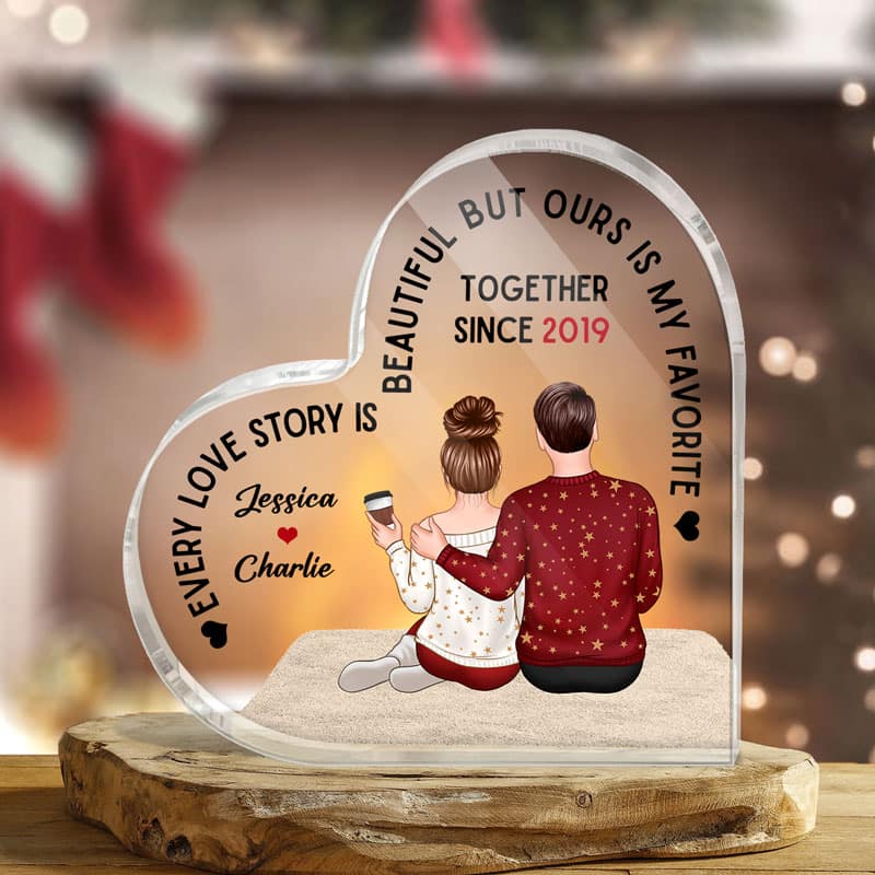 Embracing Couple Back View Personalized Heart Plaque