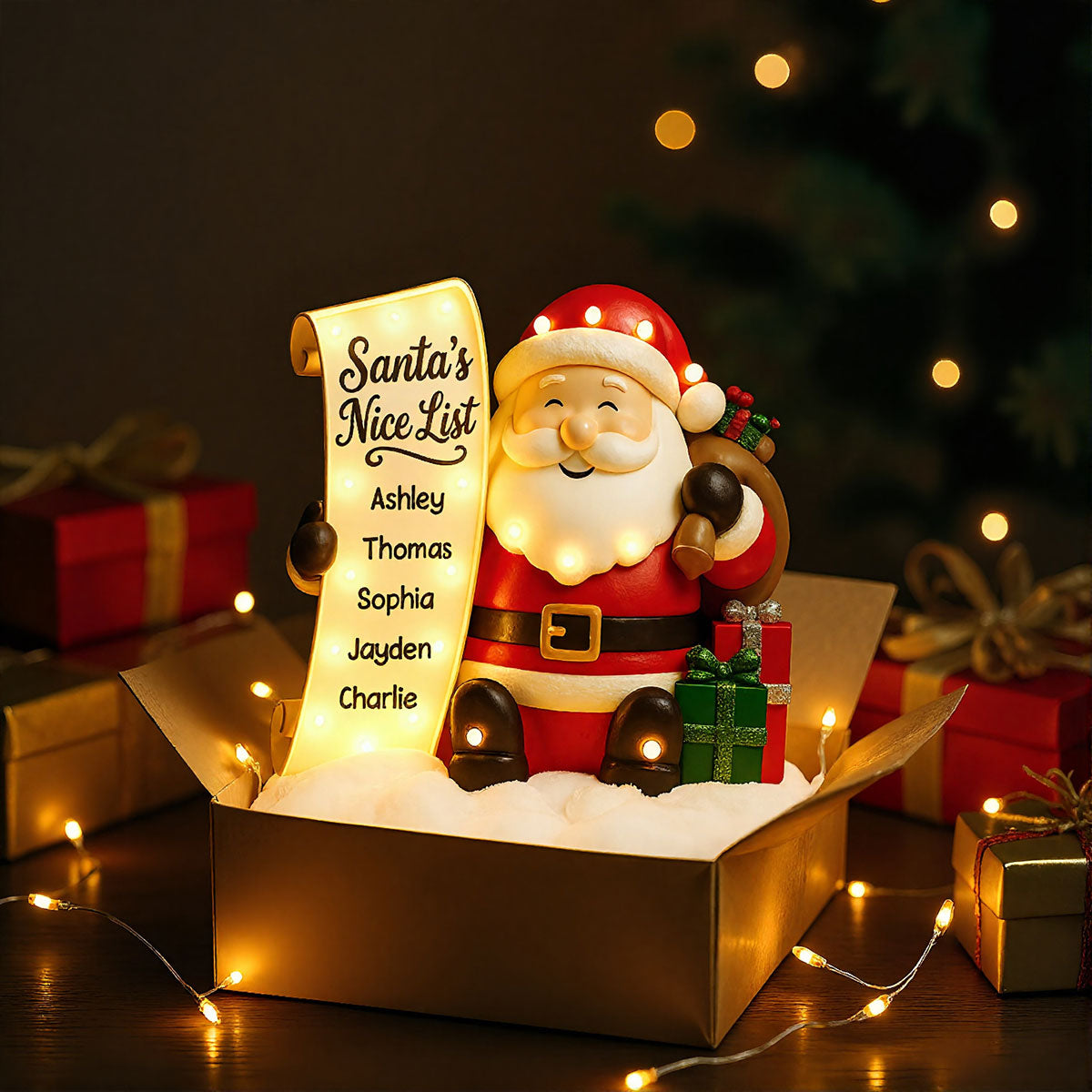 Santa's Nice List Kids' Names Family Christmas Decor - Personalized LED Light Box -Christmas Gift For Grandma, Grandpa, Family