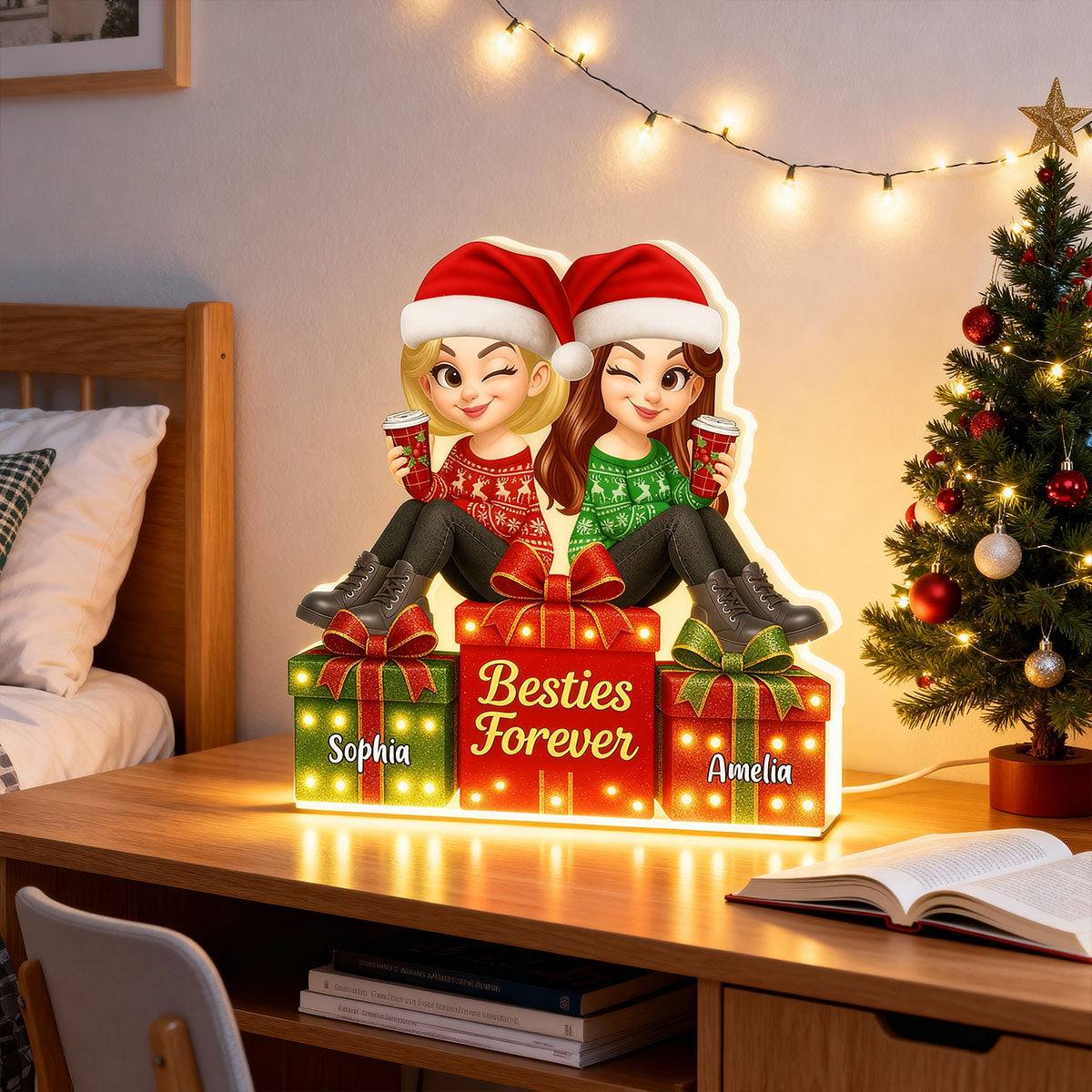 Besties Forever Beautiful Marquee Pattern Effect Christmas Gift Box - Personalized Light Box