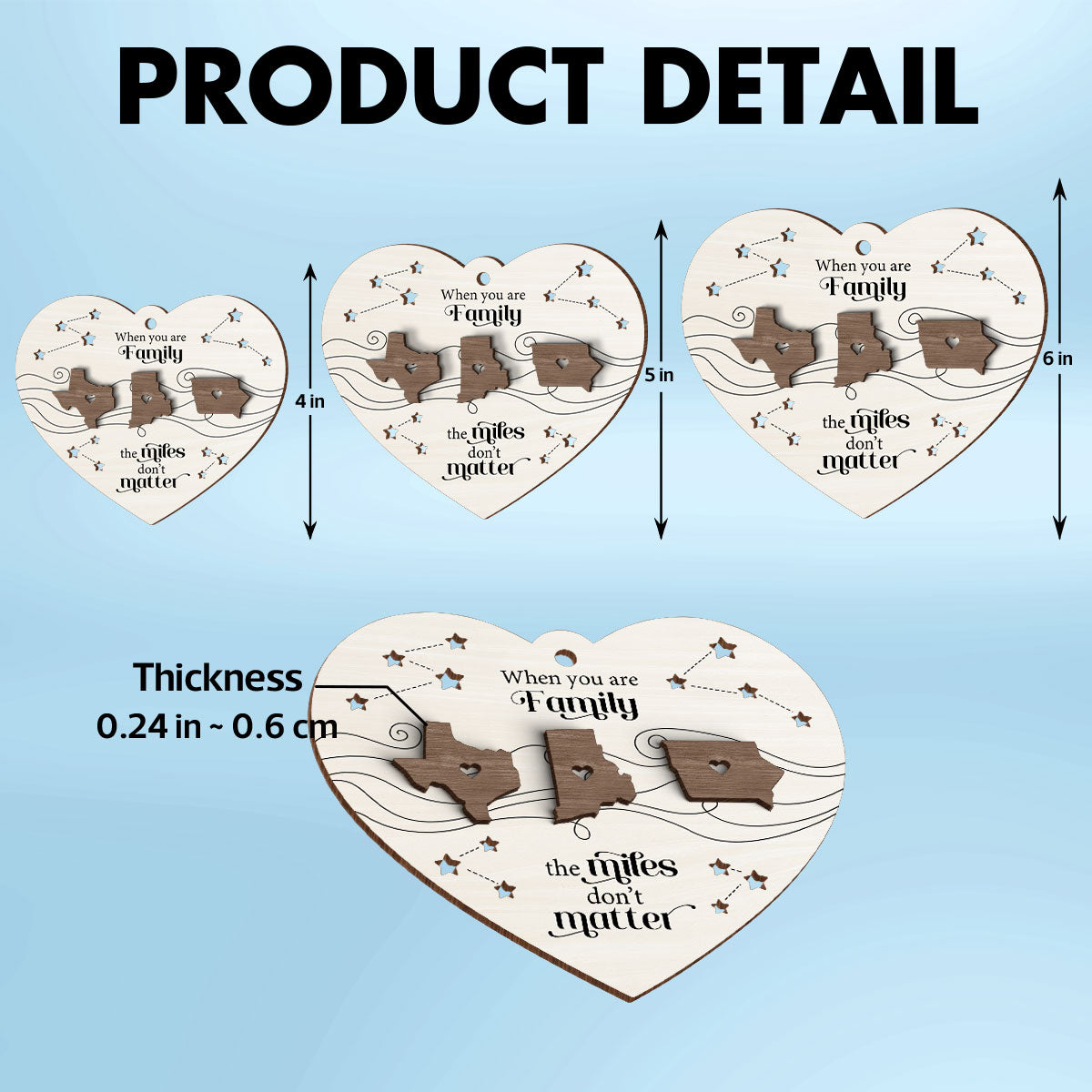 Long Distance Family Friends Siblings Sisters Besties Personalized 2-Layered Heart Shaped Wooden Ornament, Togetherness Christmas Gift