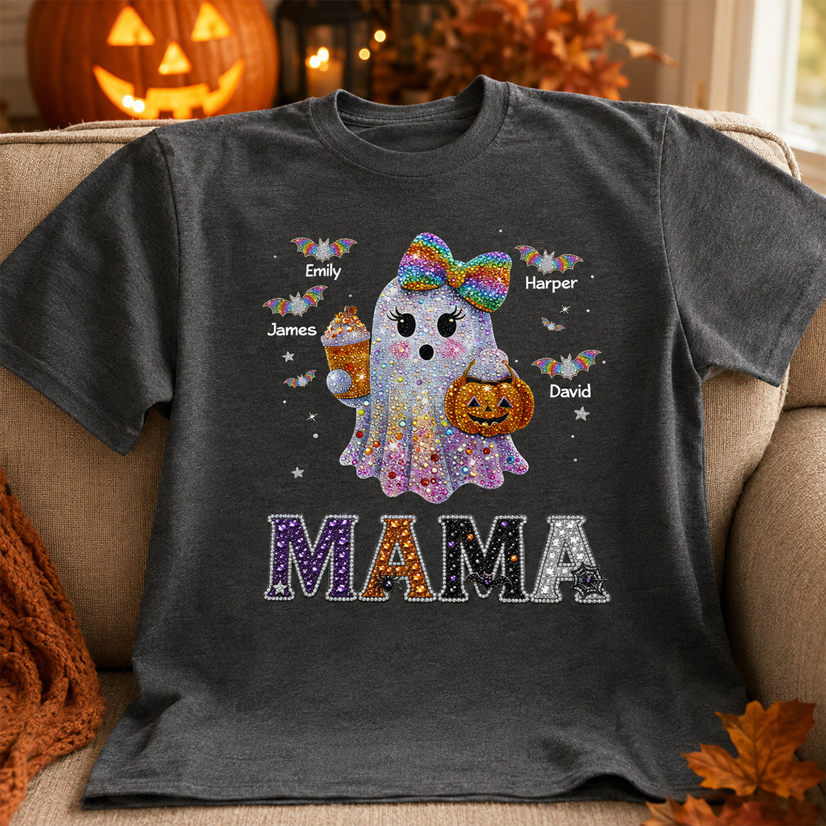 Boo Grandma Halloween Rhinestones Effect - Personalized Shirt - Halloween Gift For Grandma