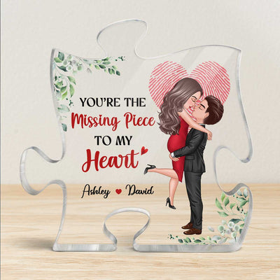 The Missing Piece Couple Heart Fingerprint - Personalized Acrylic Block Plaque