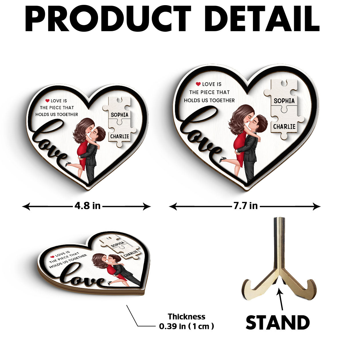 Love Piece Holds Us Together Couple Kissing Personalized 2-layer Wooden Plaque, Valentine‘s Day Gift For Him, For Her