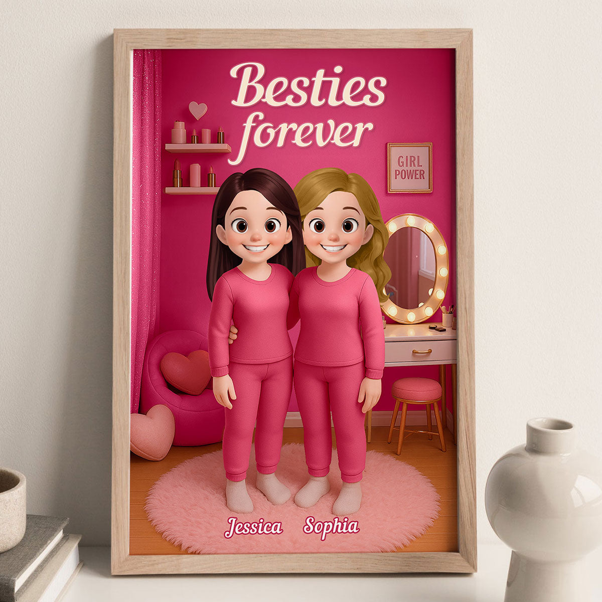 3D Effect Besties Pink Tone Dream Dollhouse Personalized Poster