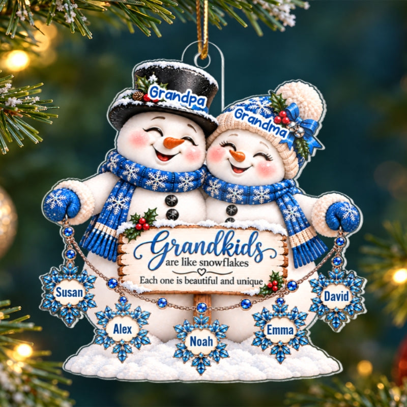 Grandkids Are Snowflakes Snowman Grandparents 2D Flat - Personalized Acrylic Ornament - Christmas Gift For Grandparents