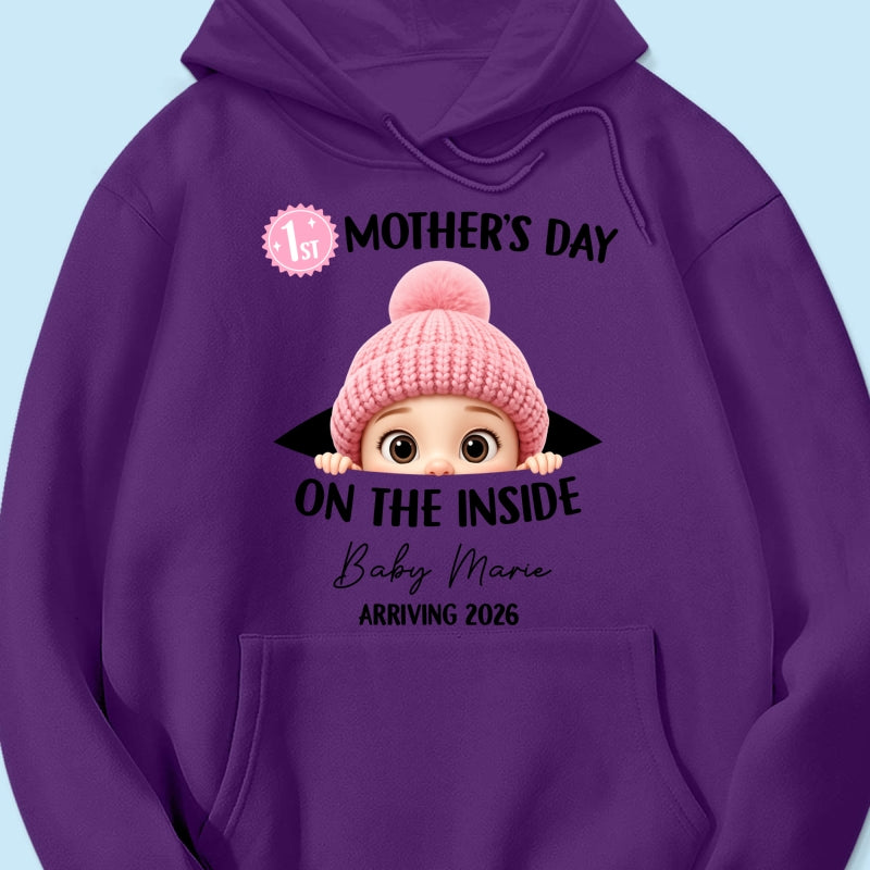 First Mother's Day on the Inside - Personalized Shirt - Baby Arriving Gift, Custom Pregnancy Announcement Tee