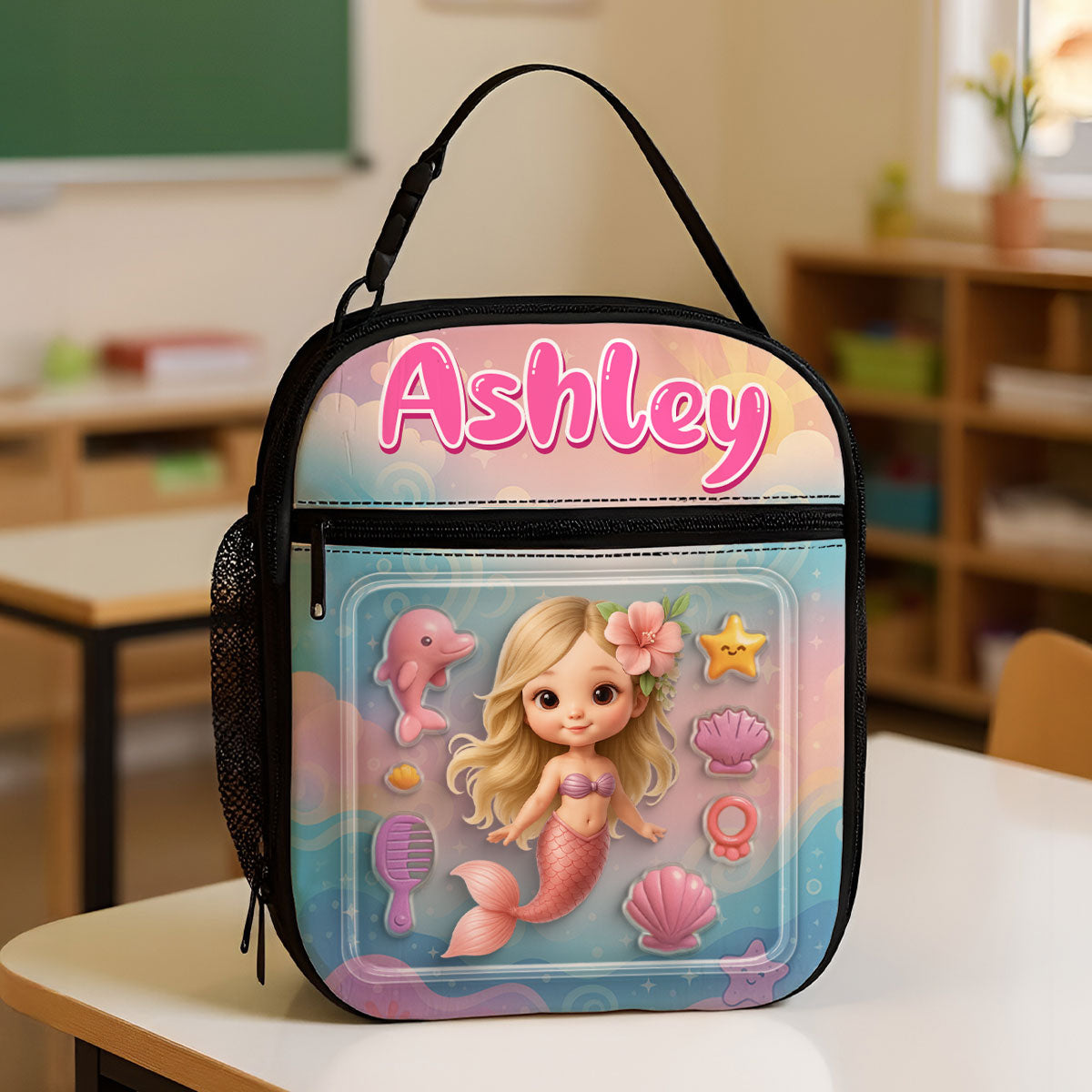Mermaid Doll 3D Effect Action Figure Personalized Insulated Lunch Bag, Back to School Lunch Bag for Kids