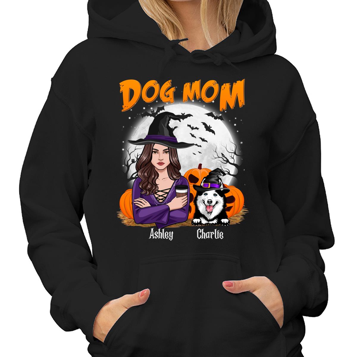 Dog Mom Halloween Woman Front View Vector Personalized Shirt