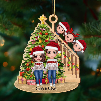 Christmas Tree And Stair Doll Family Personalized Wooden Ornament