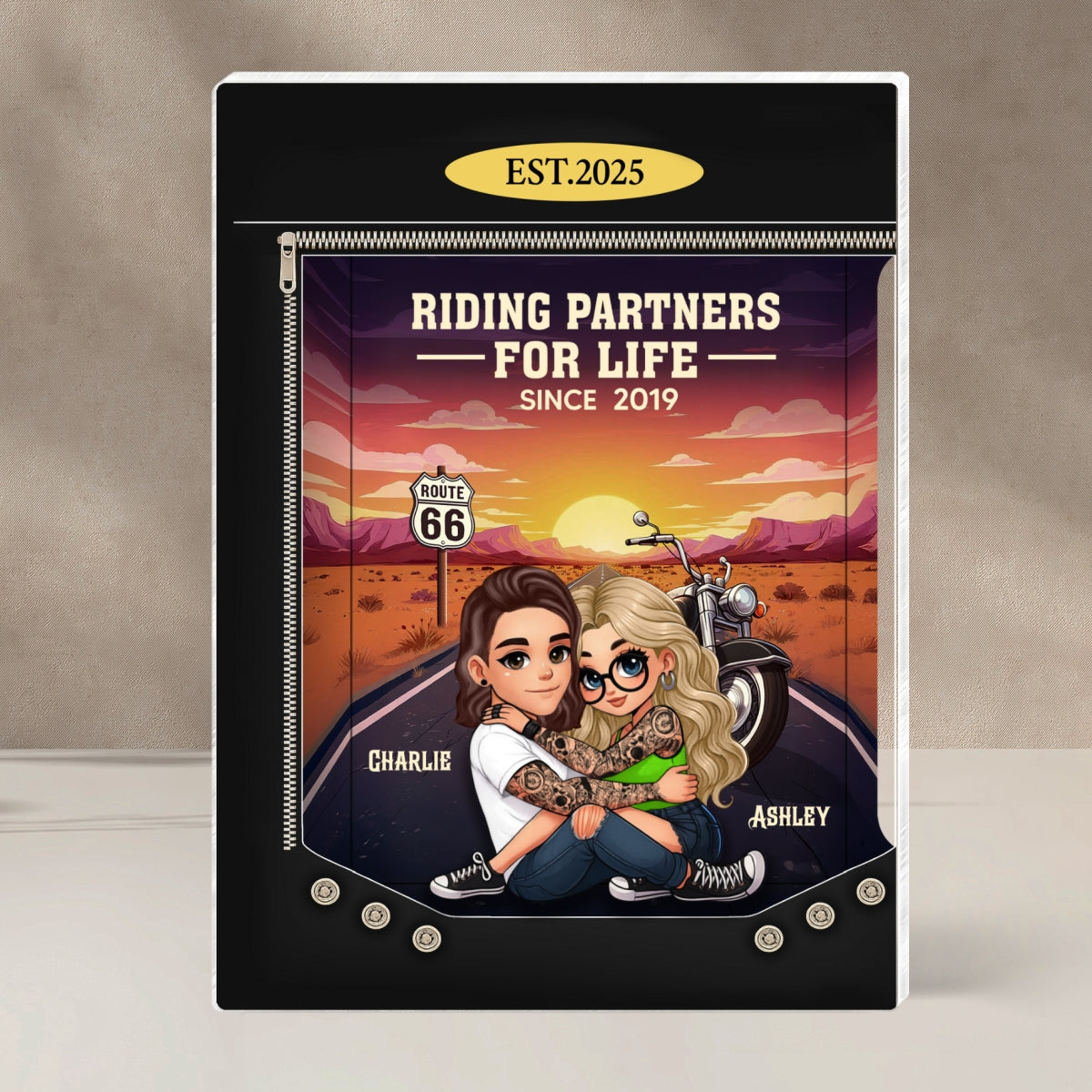 Biker Couples 3D Effect Toy Box Action Figure Personalized Acrylic Block
