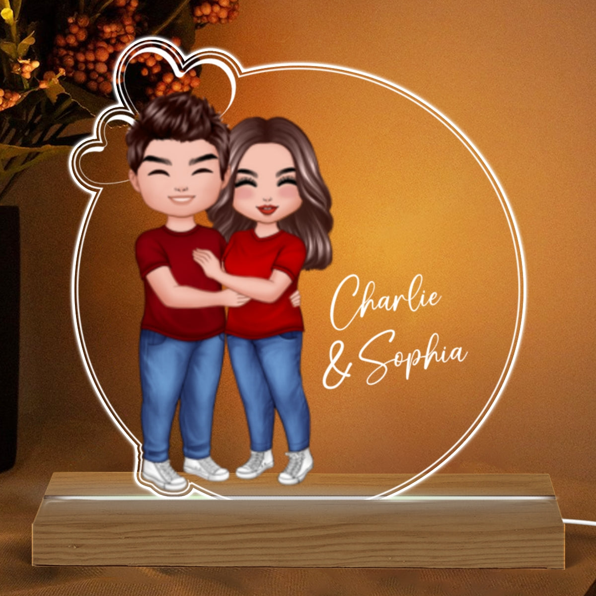Couple Hugging Kising Simple Personalized Acrylic LED Night Light