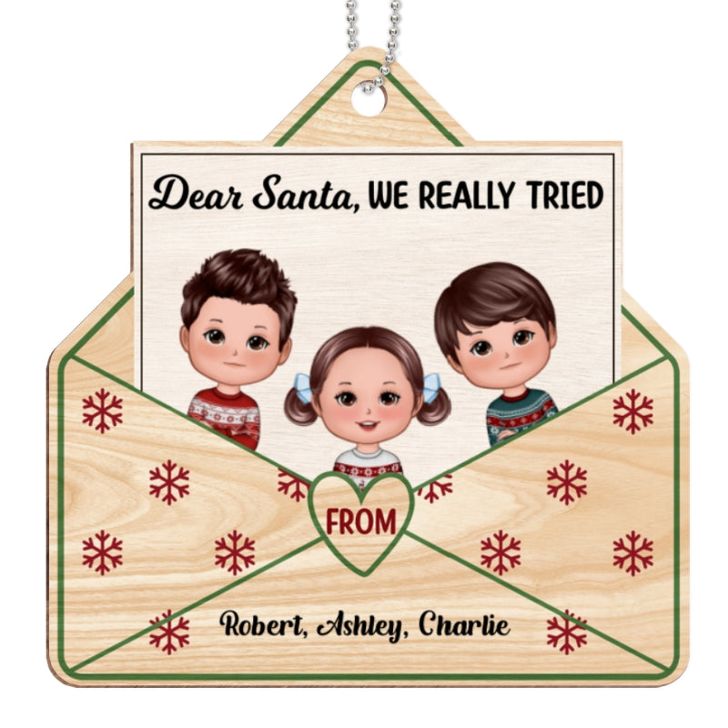Dear Santa Christmas Kids Envelope Shaped Personalized Wooden Ornament