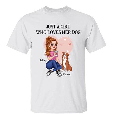Just A Girl Who Loves Dogs Pretty Cartoon Girl Sitting With Cute Dogs Personalized Shirt