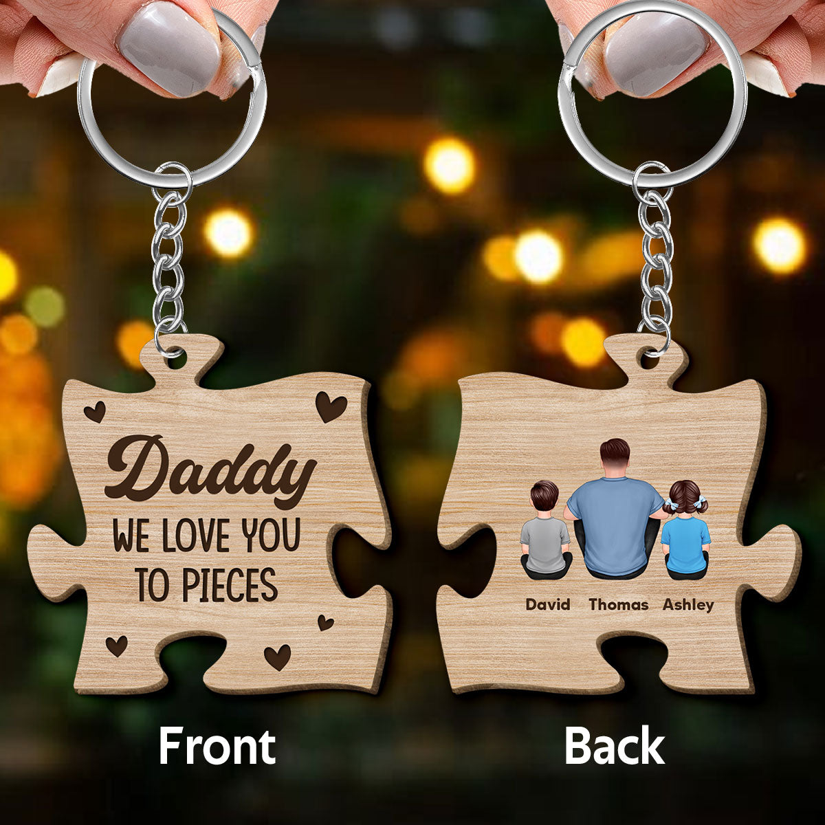 Dad We Love You To Pieces Personalized Wooden Keychain