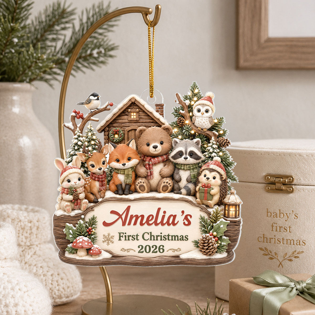 Baby's First Christmas Winter Woodland - Personalized Acrylic Ornament - Christmas Gift for New Mom, New Dad, Newborn